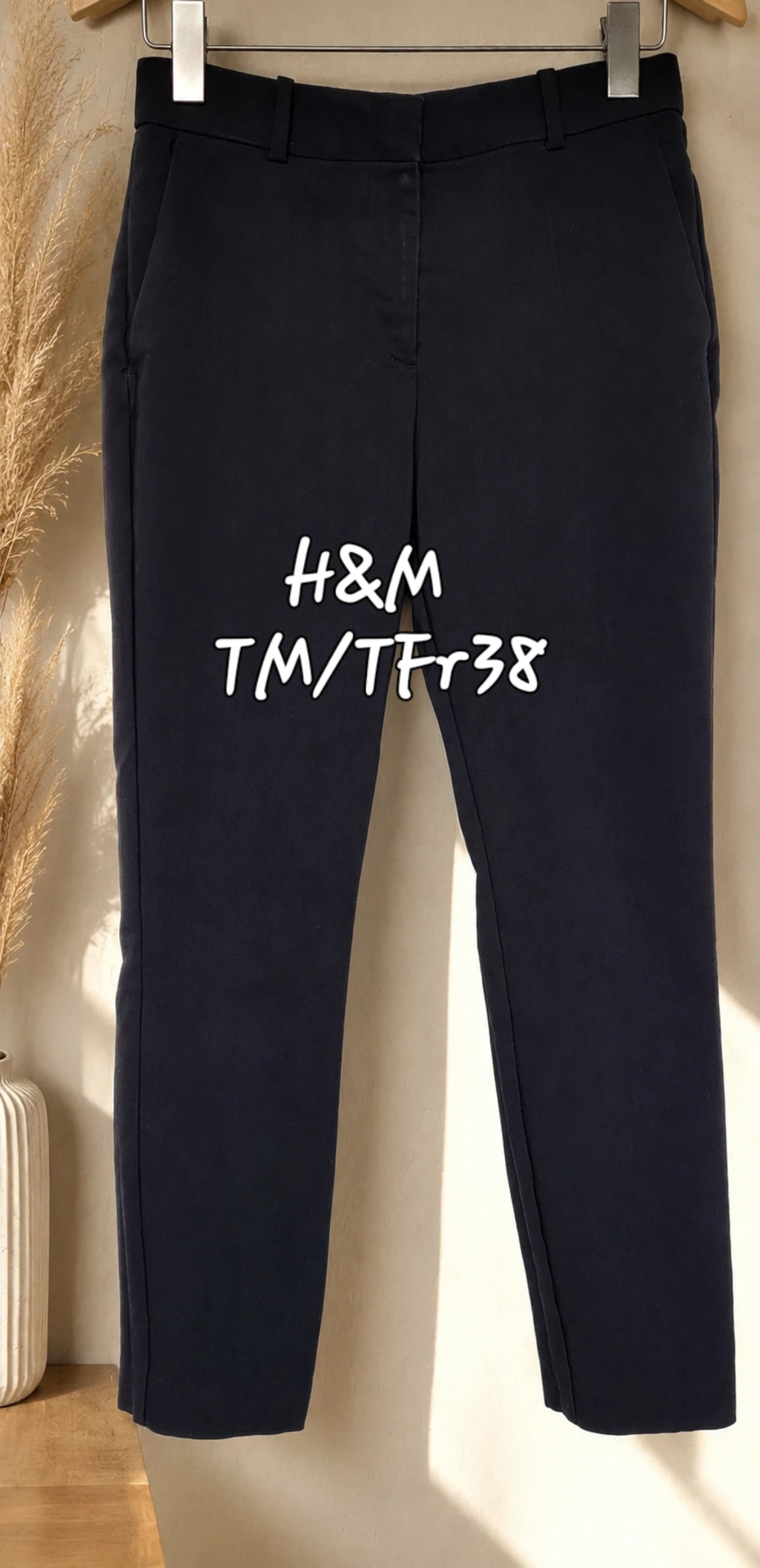 H&M Pantalon Noir TM/TFr38-Noir-Coupe Ajustée&Taille Elastiquée en BE